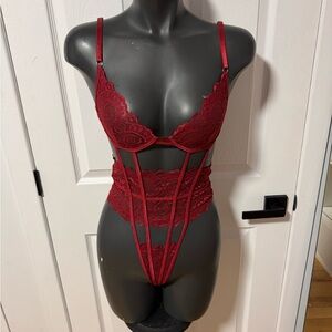 Red Lace Strappy Bodysuit
